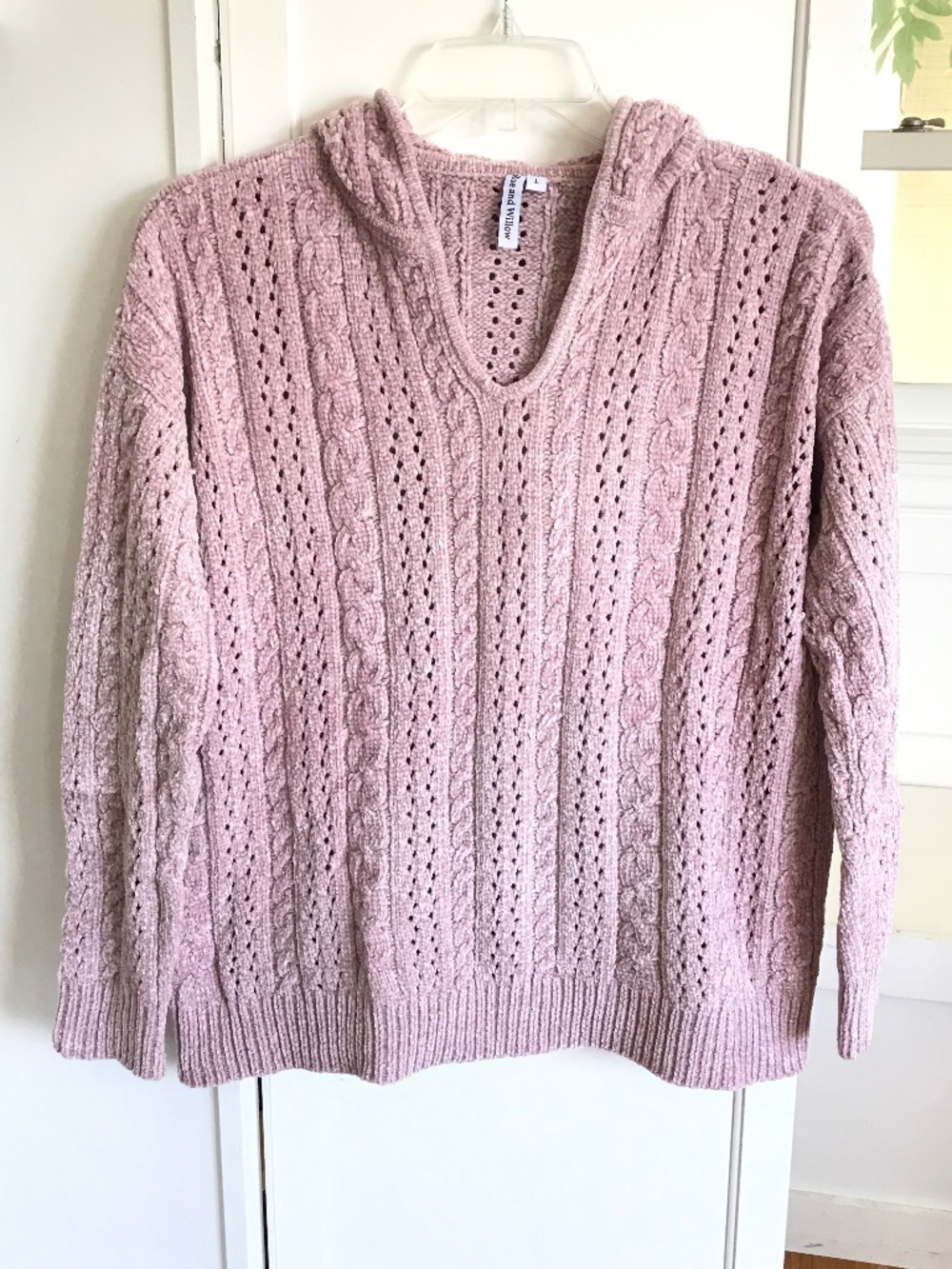 RUE & WILLOW Chenille Sweater with Hood Cable Knit Hoodie Women’s Size Large